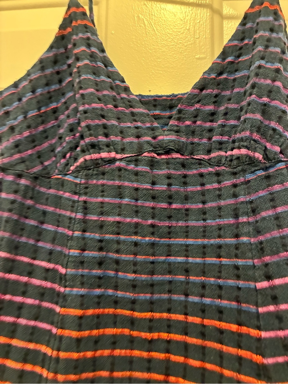 Free People Plaid Textured Cami Mini Dress V-Neck Strappy Boho Slit Coquette M - Picture 4 of 6